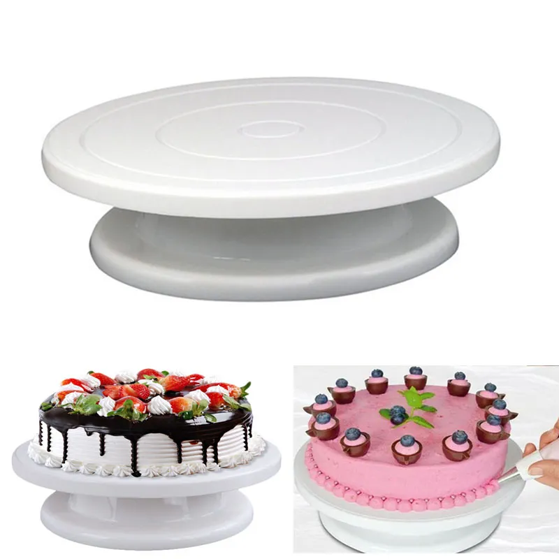 White 28CM Plastic Cake Turntable Rotating Cake Decorating Plate 11 Cakes  Stand Rotary Table Baking Tools From Dream_high, $13.04